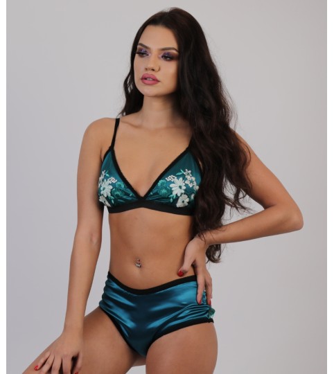 Feel Blue Satin and Lace Floral Fantasy Set