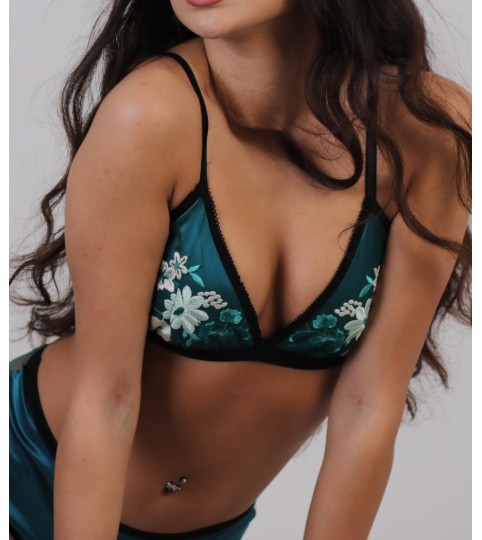 Feel Blue Satin and Lace Floral Fantasy Bralette
