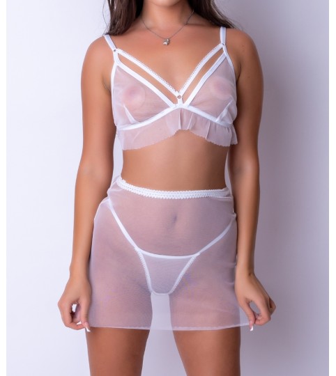 Night Games Made-to-Measure White Transparent Veil Underwear Set