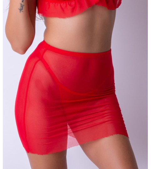 Night Games Made-to-Measure Red Transparent Veil Brazilian Panties & Short Skirt