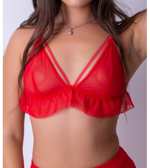 Night Games Made-to-Measure Red Transparent Veil Bralette
