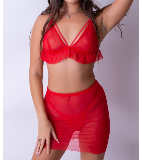 Night Games Made-to-Measure Red Transparent Veil Underwear Set