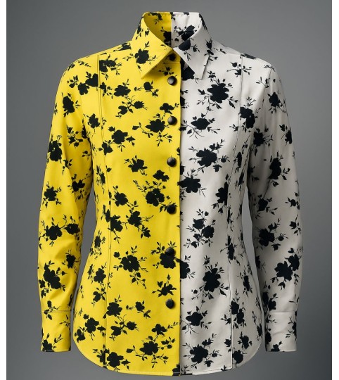 Office shirt in two colors and floral print with classic cut and long sleeves
