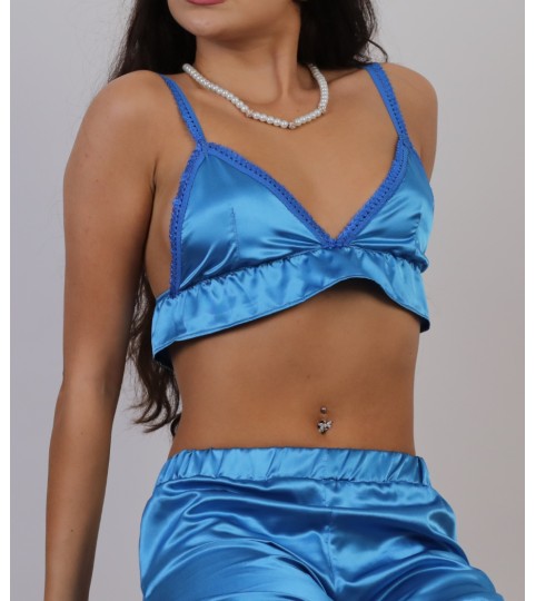 Marine blue satin bustier with elastic  straps