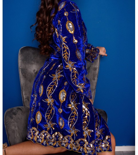 Royal Blue Velvet robe with sequins